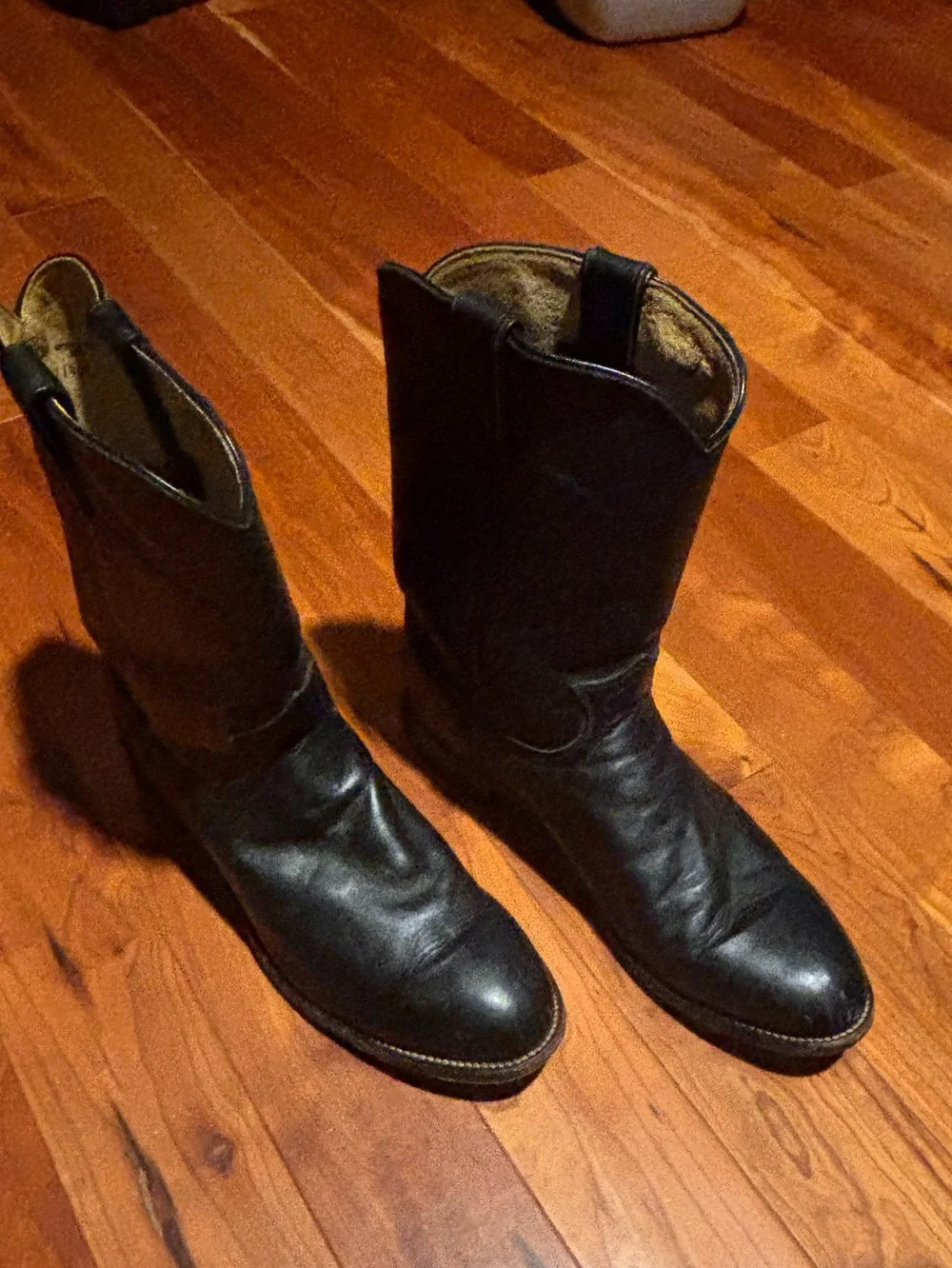 Men's Justin 3133 Black Leather Mid-Calf Roper Boots